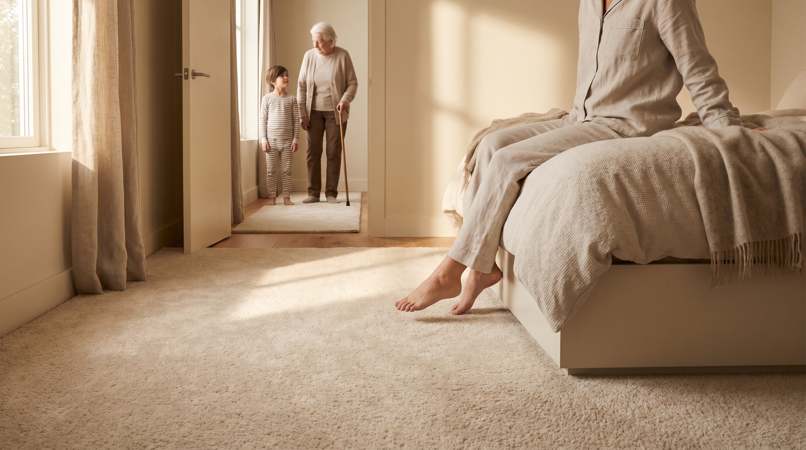 Вертикальная инфографика в виде двух блоков: слева «Плюсы ковролина», справа «Минусы ковролина». У каждого блока — небольшой значок (например, мягкая ступня для плюсов и значок