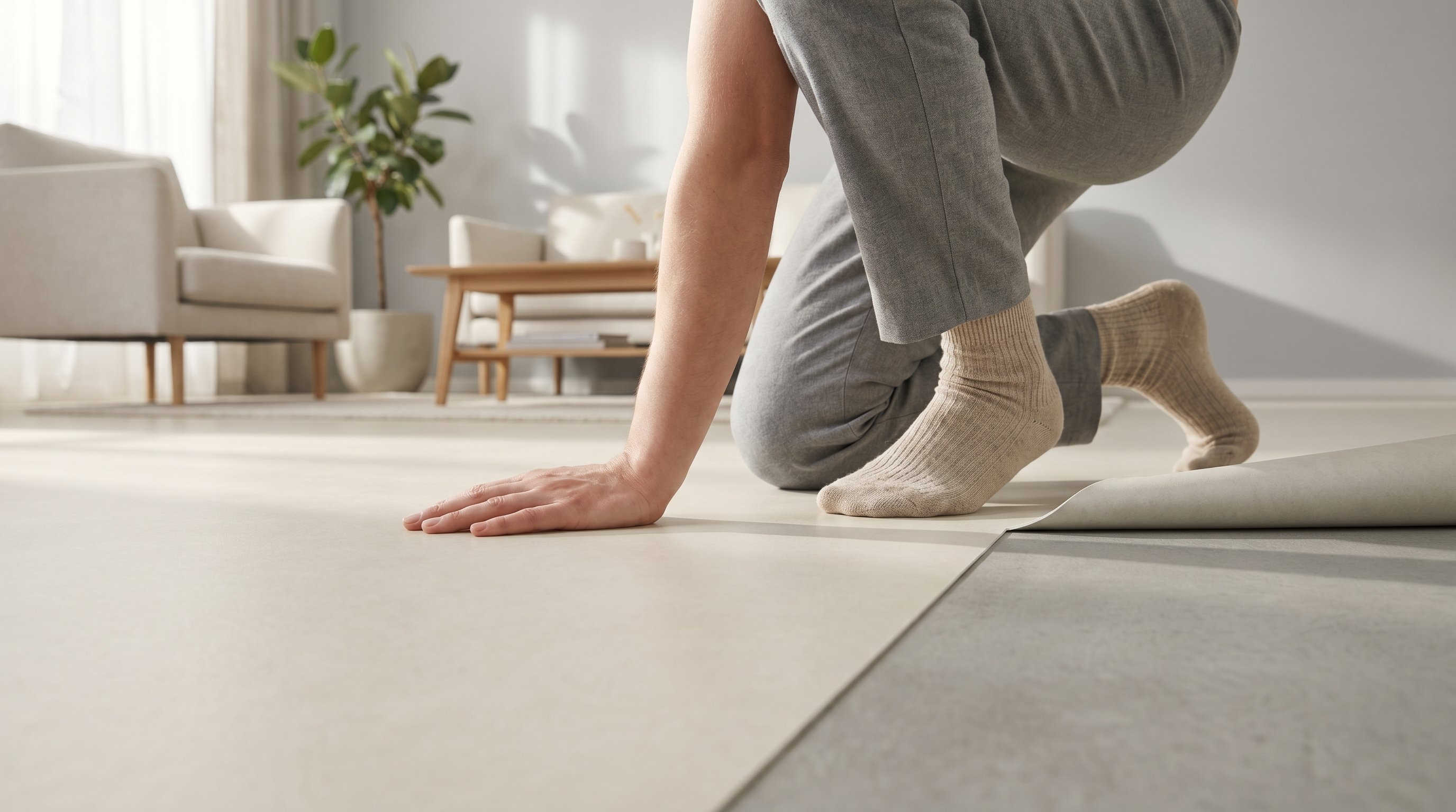 Вертикальная наглядная памятка: слева колонка «Можно стелить на линолеум», справа колонка «Нельзя стелить на линолеум». Под каждым заголовком — иконки-пункты с короткими