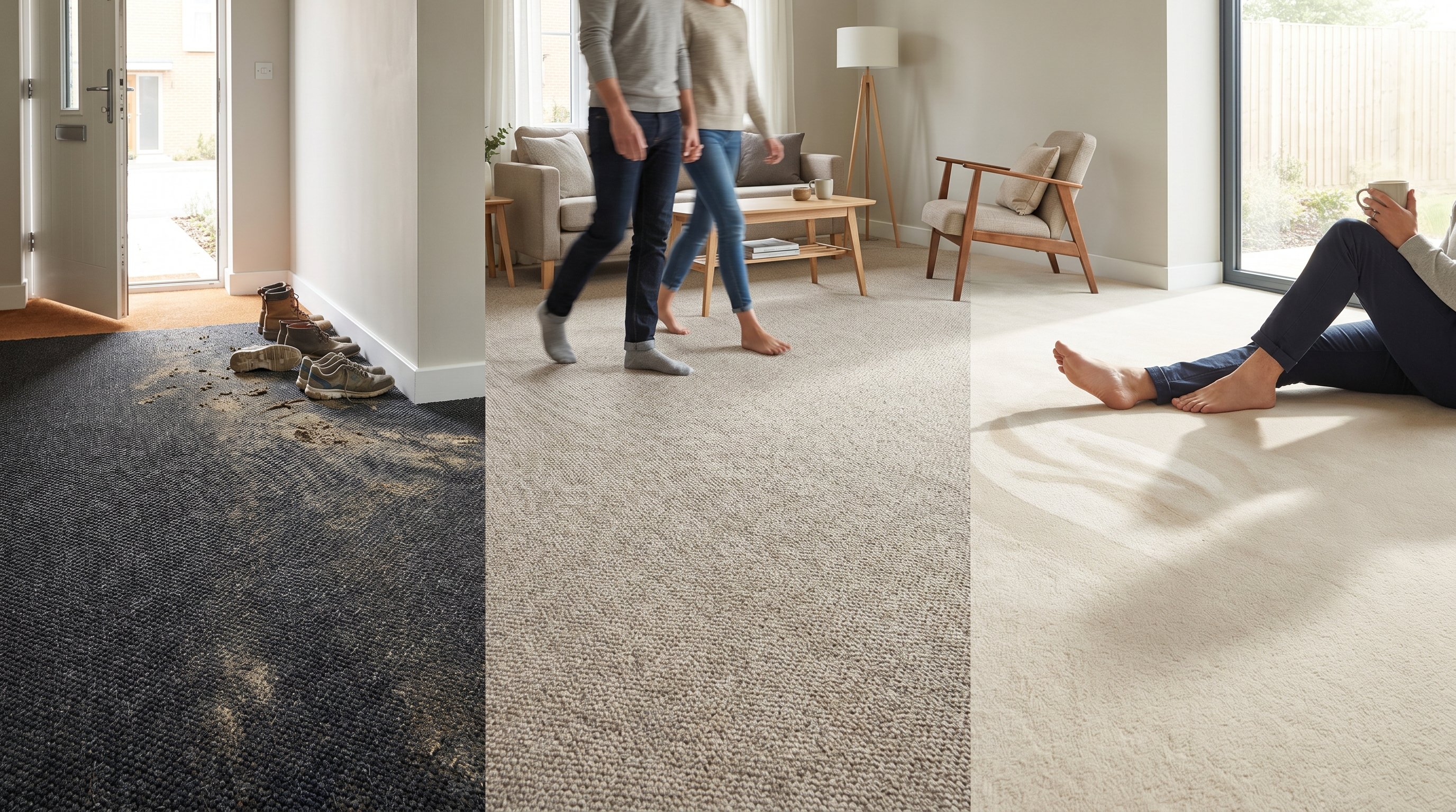 Вертикальная инфографика-чек-лист из трёх блоков с простыми иконками: следы обуви для проходимости, капля воды для влажности, зигзагообразный значок тёплого пола для наличия